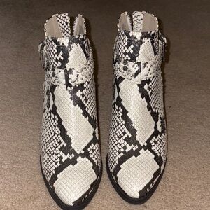 Black & White Snake-Print Buckle Ankle Boots